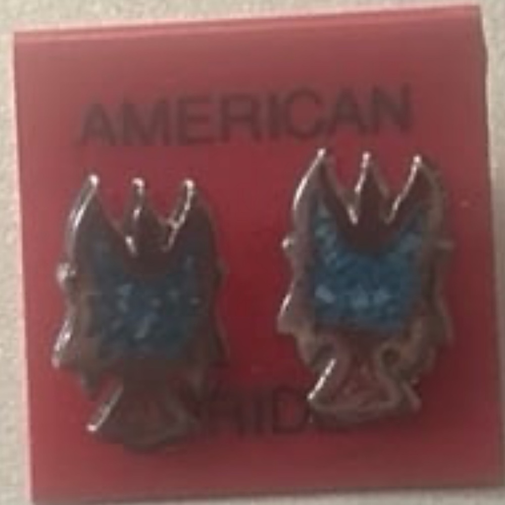 Native sterling silver turquoise inlay Phoenix stud earrings